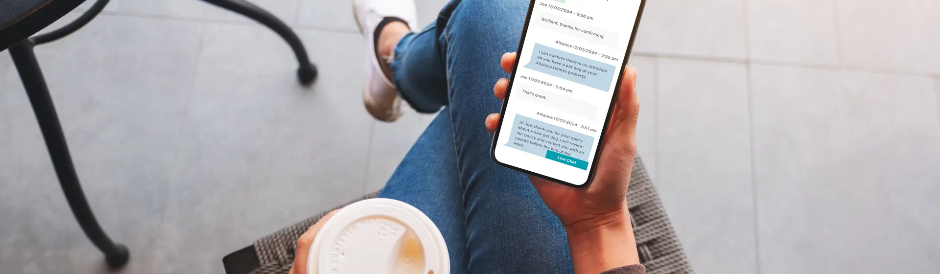 woman looking at connect screen on phone