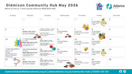 Oldmixon Community Hub Calendar May 2026