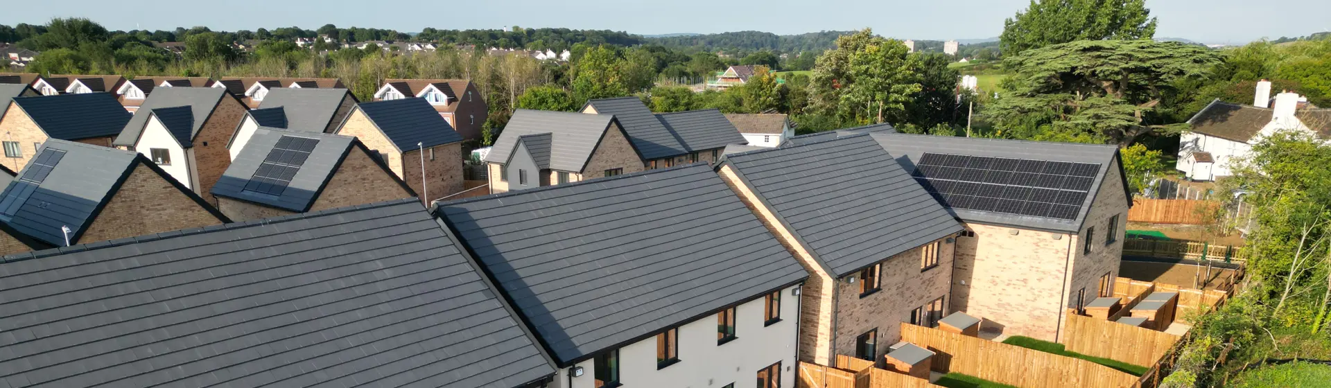 Row of houses seen from above backgardens